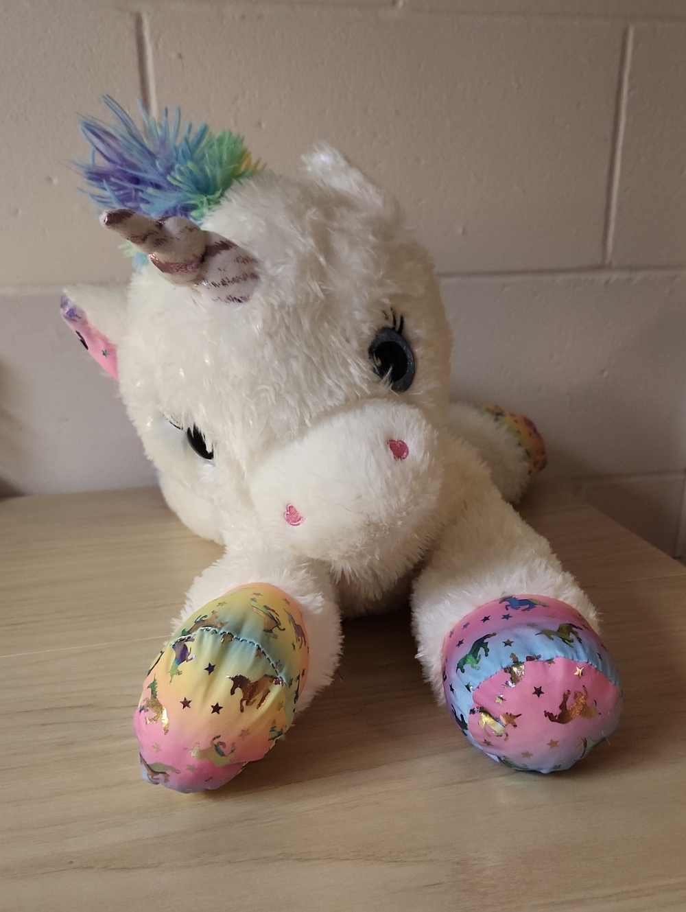 White Plush Unicorn Stuffed Animal with Pastel Hooves
